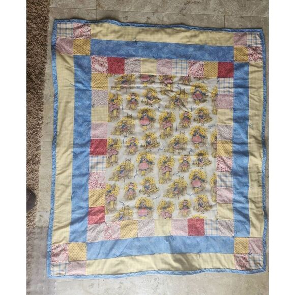 Baby toddler blanket quilt made with vintage fabric- little girl on the telephon - Picture 8 of 8
